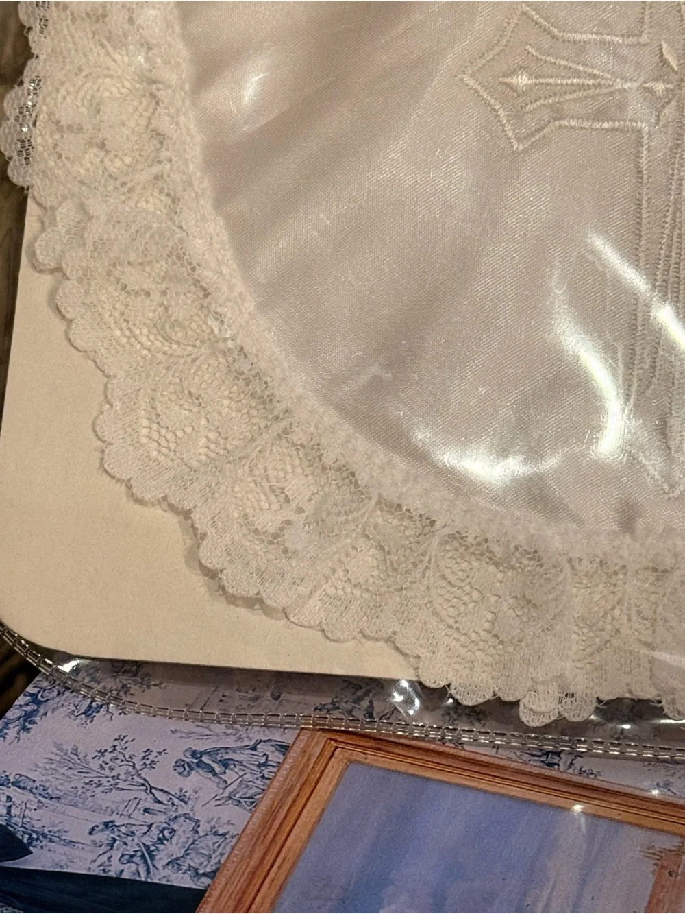 White Christening Bib with Cross Embroidery-Keepsake